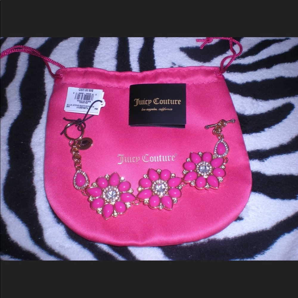 Juicy Couture Flower Fuchia Rhinestone Bracelet